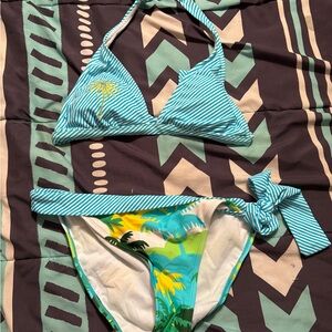 Striped Blue and Green Bikini Set